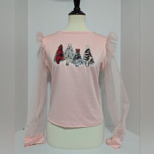 Elegant Pink Mesh Sleeve Blouse